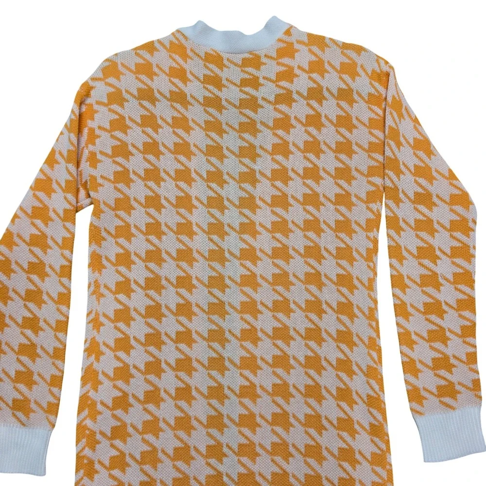 Cardigan Womens Small Orange Houndstooth Longline Open Front